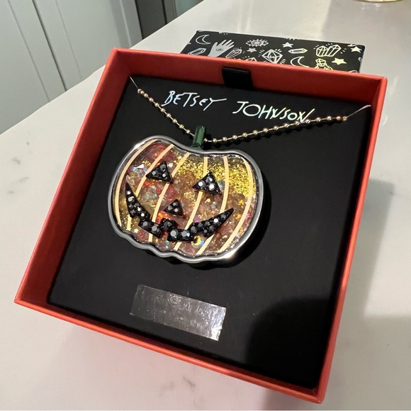 Betsey Johnson Jack-O-Lantern Pendant Necklace Halloween NWT Ball Chain Sparkles - Picture 4 of 6